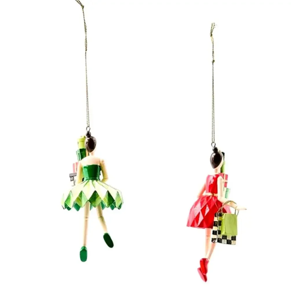 Mackenzie Childs Check It Out Shopper Lady Ornaments, Set of 2